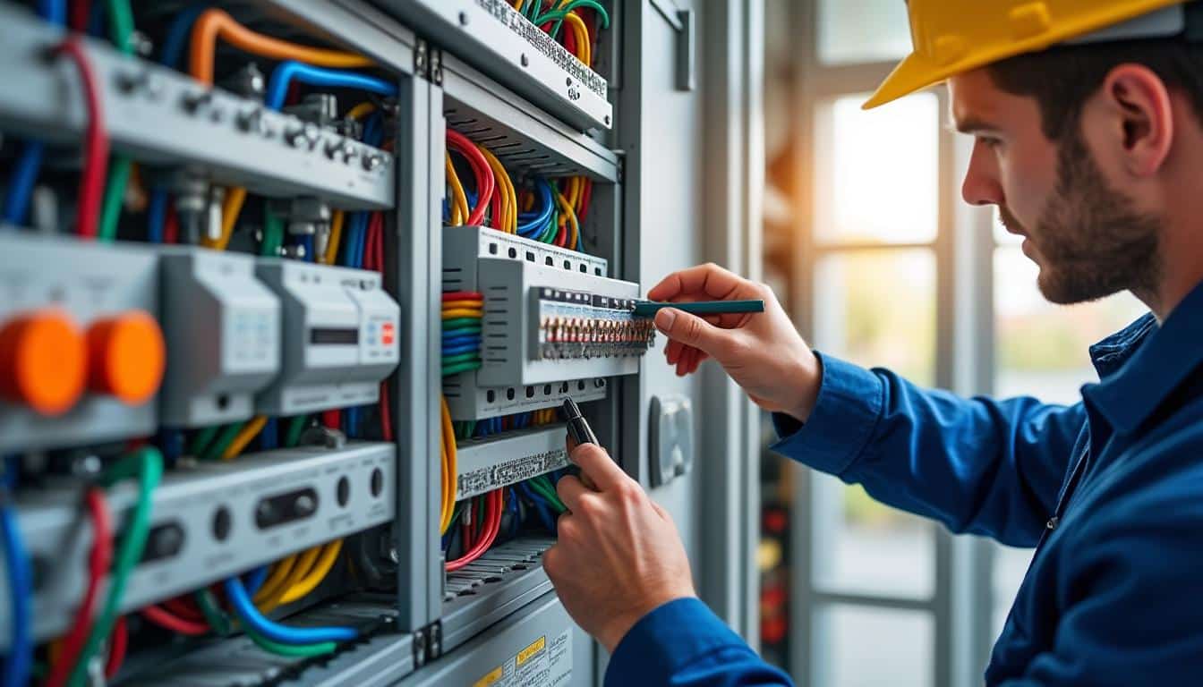 Illustration: Les composants essentiels d’un tableau électrique triphasé et leur rôle