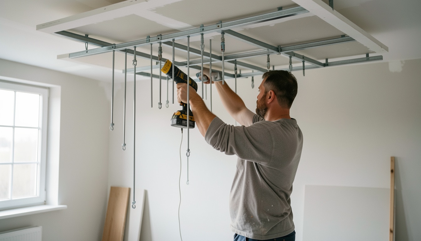 Poser un plafond suspendu avec suspentes et fourrures