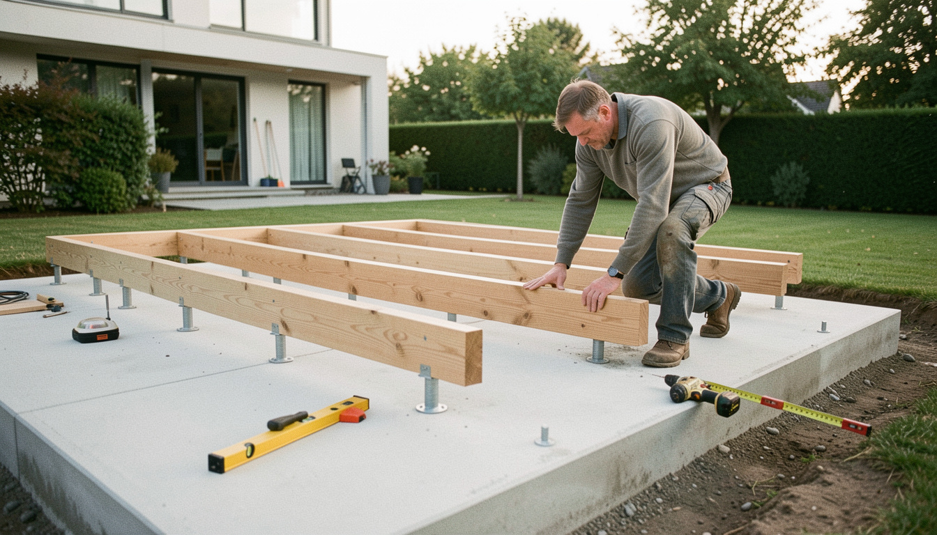 Poser une terrasse en bois sur une dalle en béton